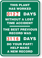 Plant Worked Days Without Accident Sign
