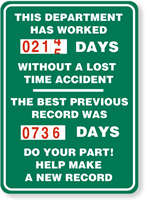 Plant Worked Days Without Accident Sign