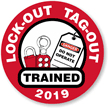 LOCK-OUT TAG-OUT TRAINED (Select Year) Hard HAT DECAL