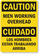 Men Working Overhead Bilingual Sign