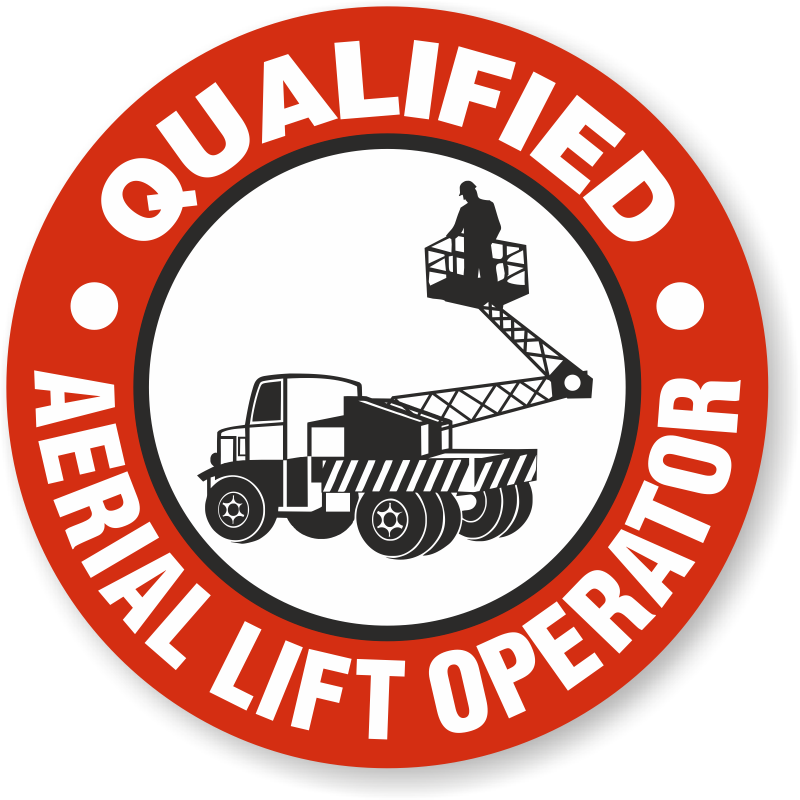 Qualified Aerial Lift Operator Hard Hat Decals Signs, SKU: HH-0450
