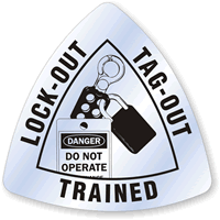 Lock-Out Tag-Out Trained Hard Hat  Decals