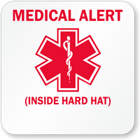 Medical Alert Inside Hard Hat Hard Hat Decals