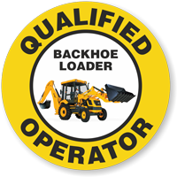 Qualified Operator Backhoe Loader Hard Hat Decals