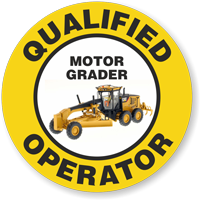 Qualified Operator Motor Grader Hard Hat Decals